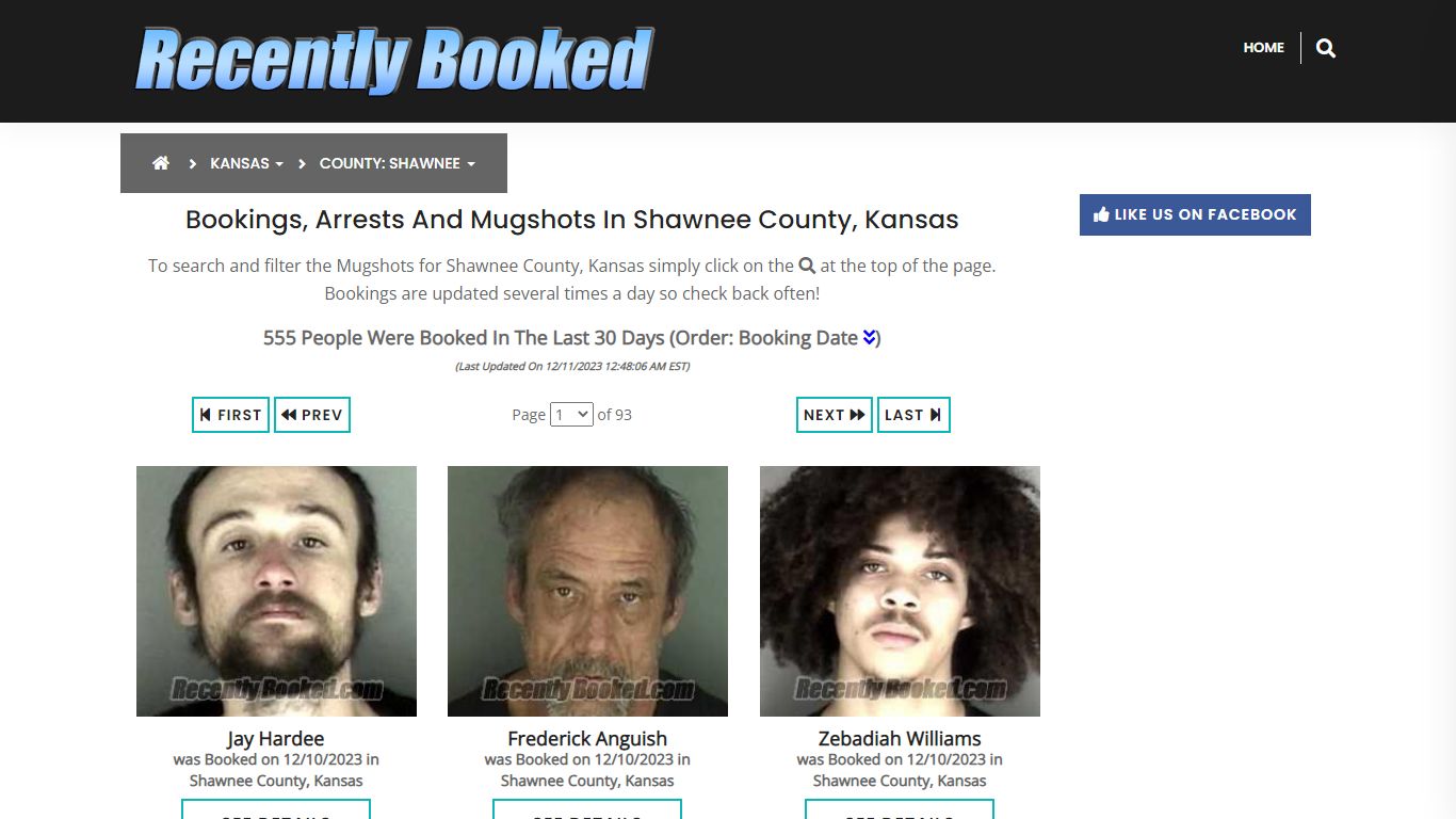 Bookings, Arrests and Mugshots in Shawnee County, Kansas - Recently Booked